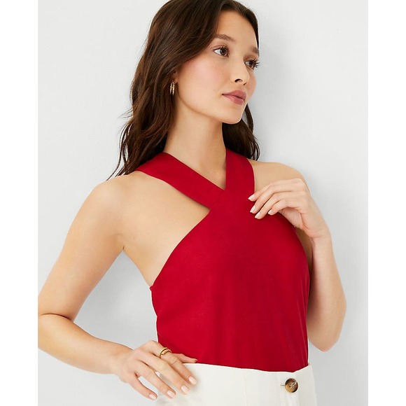 LOFT Tops - Ann Taylor Linen Blend Cross Front Halter Top